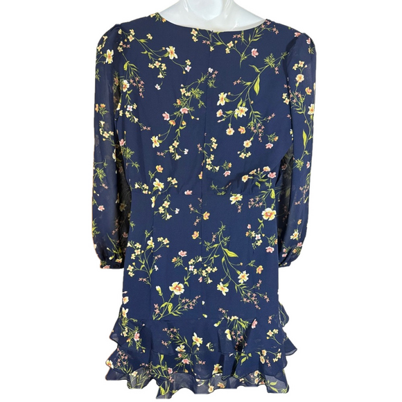 Cupshe Dark Blue Floral Long Sleeves Chiffon Tiered Ruffle Mini Dress SKU 0020 - Picture 7 of 13